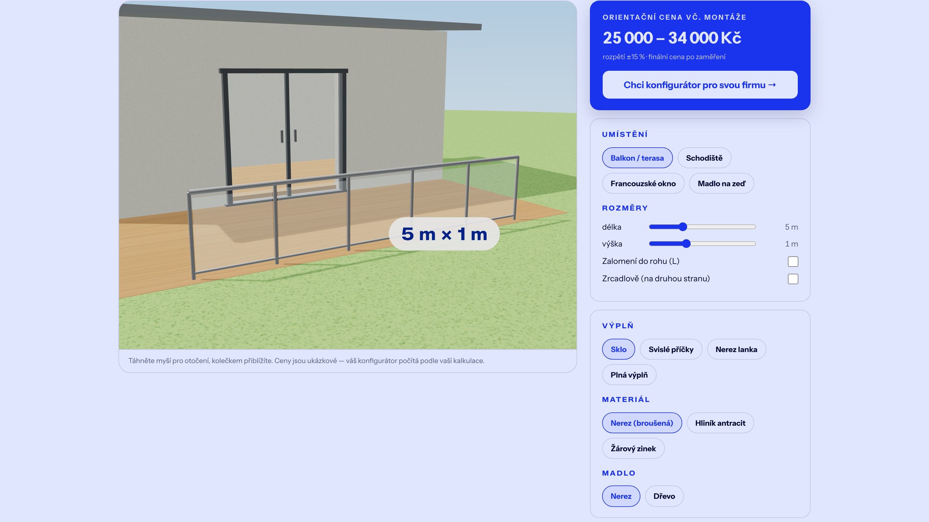 Ukázka 3D konfigurátoru: Zábradlí