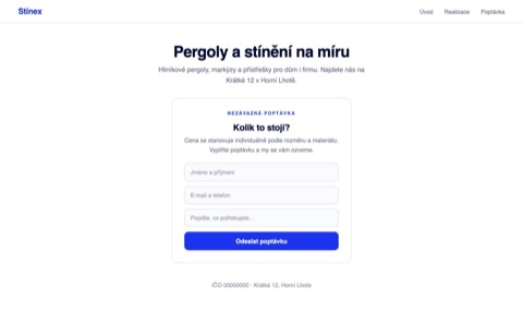 Rekonstrukce stránky výrobce pergol jen s formulářem nezávazné poptávky a bez jediné ceny