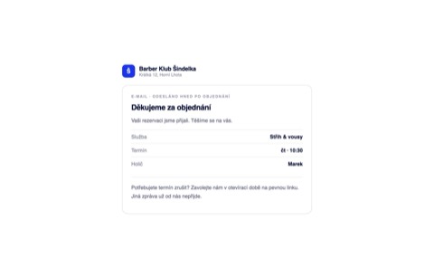 Potvrzovací e-mail bez pozdější připomínky a se zrušením jen po telefonu