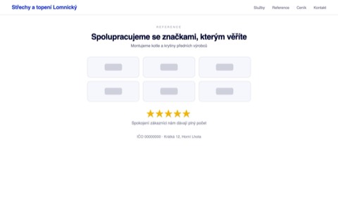 Rekonstrukce sekce Reference u stavební firmy, kde jsou jen loga výrobců a pět žlutých hvězdiček bez jména zakázky