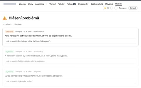 Co lidé nahlásili — ukázka rozhraní