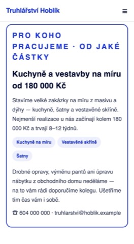 Sekce webu s cenovou kotvou — od jaké částky