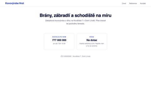 Web smyšlené kovovýroby bez jediné ceny
