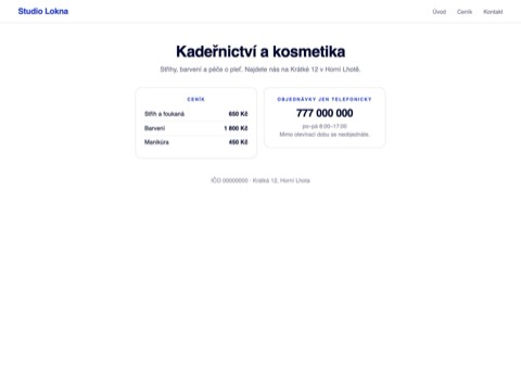 Web salonu s ceníkem, ale bez možnosti objednat se online