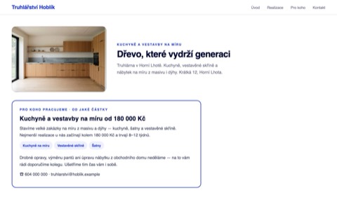 Sekce webu s cenovou kotvou — od jaké částky