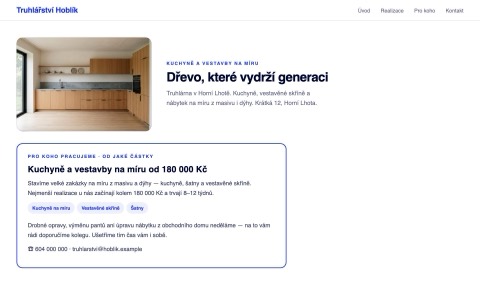 Sekce webu s cenovou kotvou — od jaké částky