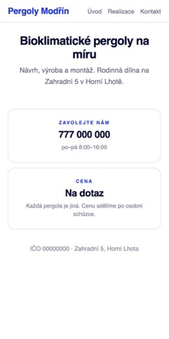 Web smyšlené pergolářské firmy s cenou na dotaz