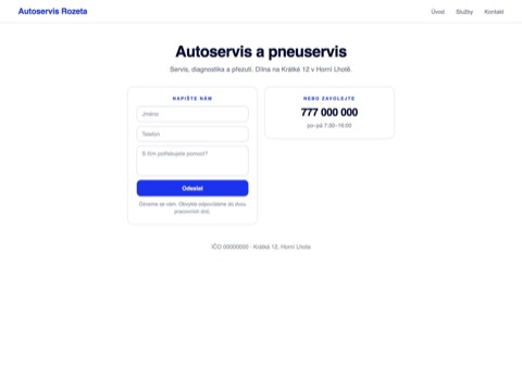 Web servisu s formulářem ozveme se vám a telefonem