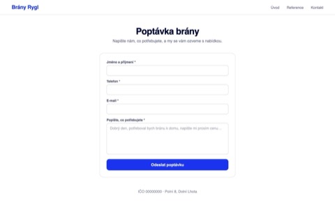Rekonstrukce poptávkové stránky výrobce bran jen s políčkem Popište co potřebujete