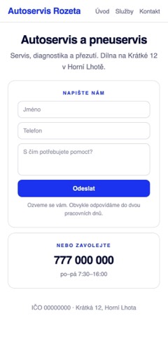 Web servisu s formulářem ozveme se vám a telefonem