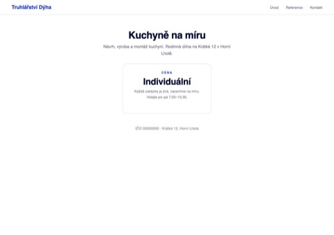 Web truhlářství s nápisem cena individuální a ničím dalším