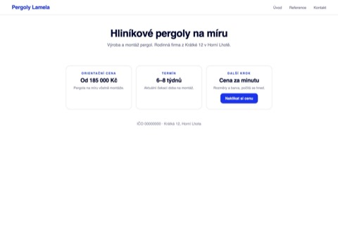 Stejný web s cenou od, termínem montáže a jedním dalším krokem