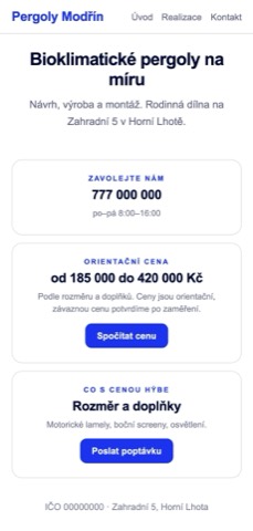 Stejný web s rozpětím a větou o zaměření