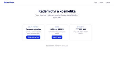 Web salonu s online rezervací termínů a ceníkem