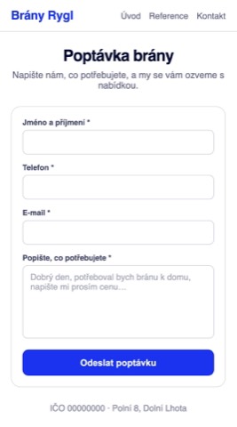Rekonstrukce poptávkové stránky výrobce bran jen s políčkem Popište co potřebujete
