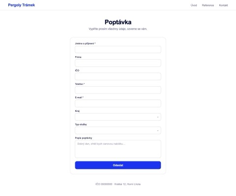 Poptávkový formulář plný polí na údaje o zákazníkovi, o zakázce jen prázdné textové pole