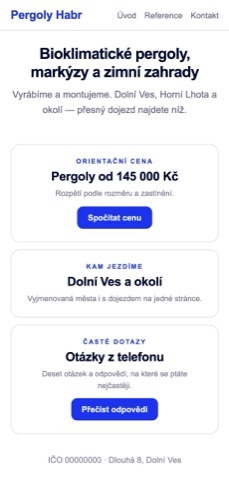 Web s vyjmenovanými výrobky, cenou od a častými dotazy