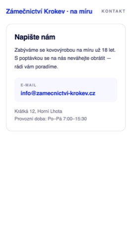 Rekonstrukce kontaktní stránky výrobce na míru, kde je jediným kontaktem obecná adresa info@ bez jména