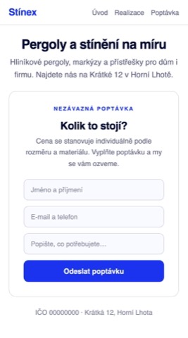 Rekonstrukce stránky výrobce pergol jen s formulářem nezávazné poptávky a bez jediné ceny