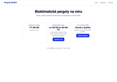 Stejný web s rozpětím a větou o zaměření