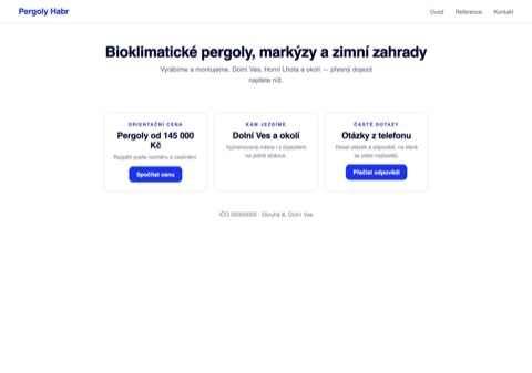 Web s vyjmenovanými výrobky, cenou od a častými dotazy