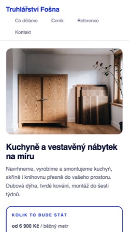 Domovská stránka téže firmy: říká, co dělá, ukazuje orientační cenu od 6 900 Kč za běžný metr a nabízí poptávku i kontakt