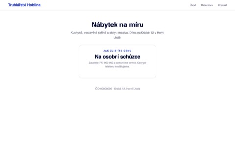 Web truhlářství, který cenu sdělí jen na osobní schůzce