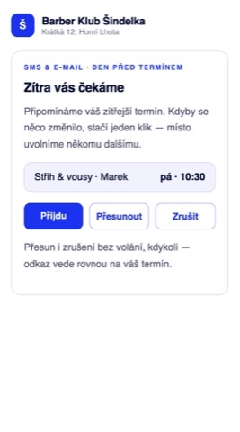 Připomínka termínu den předem s tlačítky přijdu, přesunout, zrušit