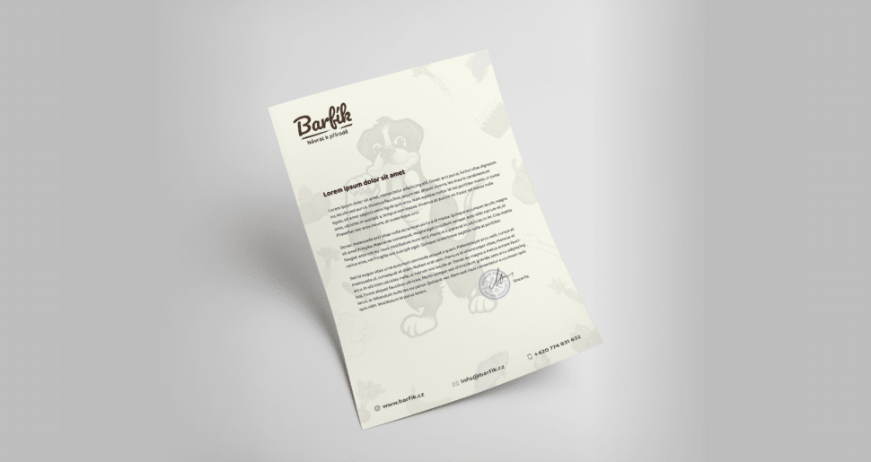 Tvorba loga a vizuální identity Barfík hlavičkový papír